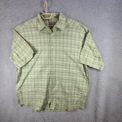 Talbot Mens Button Down Shirt Short Sleeve  Green Plaid 100% Crisp Cotton EUC - Image 1 of 4