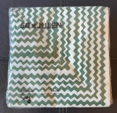 NEW Ikea Julen Paper Dinner Napkins 3 Ply Green White Bric-A-Brac Party 50 Pack - Image 1 of 4