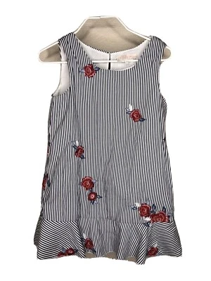 Vestido Truly Me de Sara Sara Niñas Pequeñas Bordado Floral Rayas Forrado 3T Foto 1 de 4