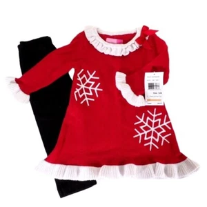 Conjunto de leggings y vestido copo de nieve rojo y blanco Good Lad Girls 12M vacaciones - Imagen 1 de 6