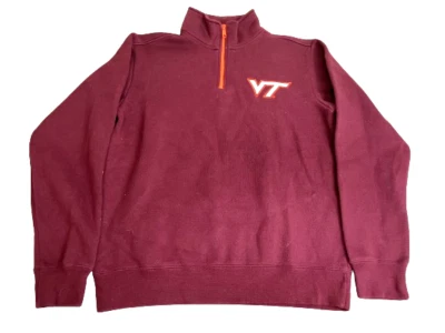 Virginia Tech Sweatshirt Adult Medium Maroon 1/4 Zip Fleece NCAA Hokies E5 Mens - Image 1 of 4