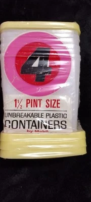 4 Yellow Top Pint Size Unbreakable Plastic Containers by Mobil Chemical Co. VTG - Image 1 of 3