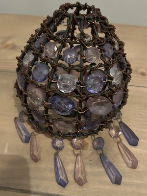 Vintage Unusual Wrought Iron Metal Basketwork Purple Gemstone Light Lampshade  - Image 1 of 4