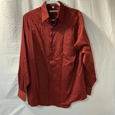 Camisa Geoffrey Beene Manga Larga Grande 16 Granate Abotonada Satén Sin Arrugas Foto 1 de 4