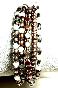 Vintage Silver Color And White Beaded Wrap Bracelet - Picture 1 of 4