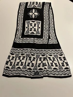 Vintage OSCAR by Oscar de la Renta Silk Scarf 11x52 Black White Graphic Floral - Image 1 of 4