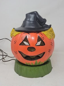 Lámpara Jack O Lantern de Halloween de la década de 1980 lámpara de cerámica iluminada calabaza con base ¡LEER! - Imagen 1 de 12