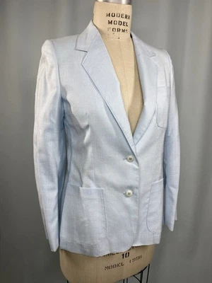 Vintage Women’s Blazer Jacket SIZE MEDIUM 10 pastel blue linen GORDON 70s 80s - Image 1 of 4
