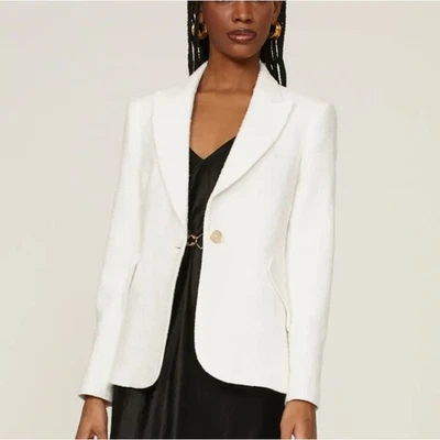 Blazer Donna Karan Blanco Tweed TALLA 14 Algodón a Medida Boucle Prep Diseñador $500 Foto 1 de 4