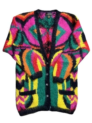 Vintage Classiques Mohair Acrylic Fuzzy Colorful Cardigan Sweater 80s Sz M - Image 1 of 4