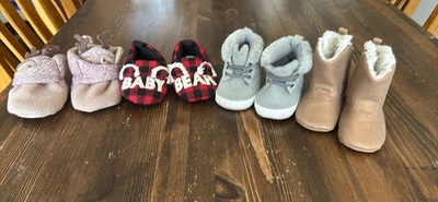 4 pair slippers boots infant baby 0-3 months 3-6 months Baby Girl - Image 1 of 4