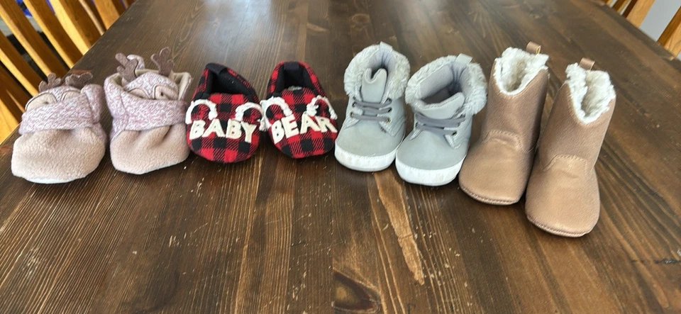 4 pair slippers boots infant baby 0-3 months 3-6 months Baby Girl - Image 1 of 4