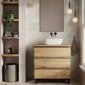 Vatilla 800mm Floorstanding Bathroom Vanity Unit with Worktop- Ostippo Oak - Picture 1 of 8