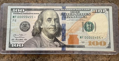 2013 $100 Bill Star Low Number Fancy Serial Number Crisp 00055455* - Image 1 of 2