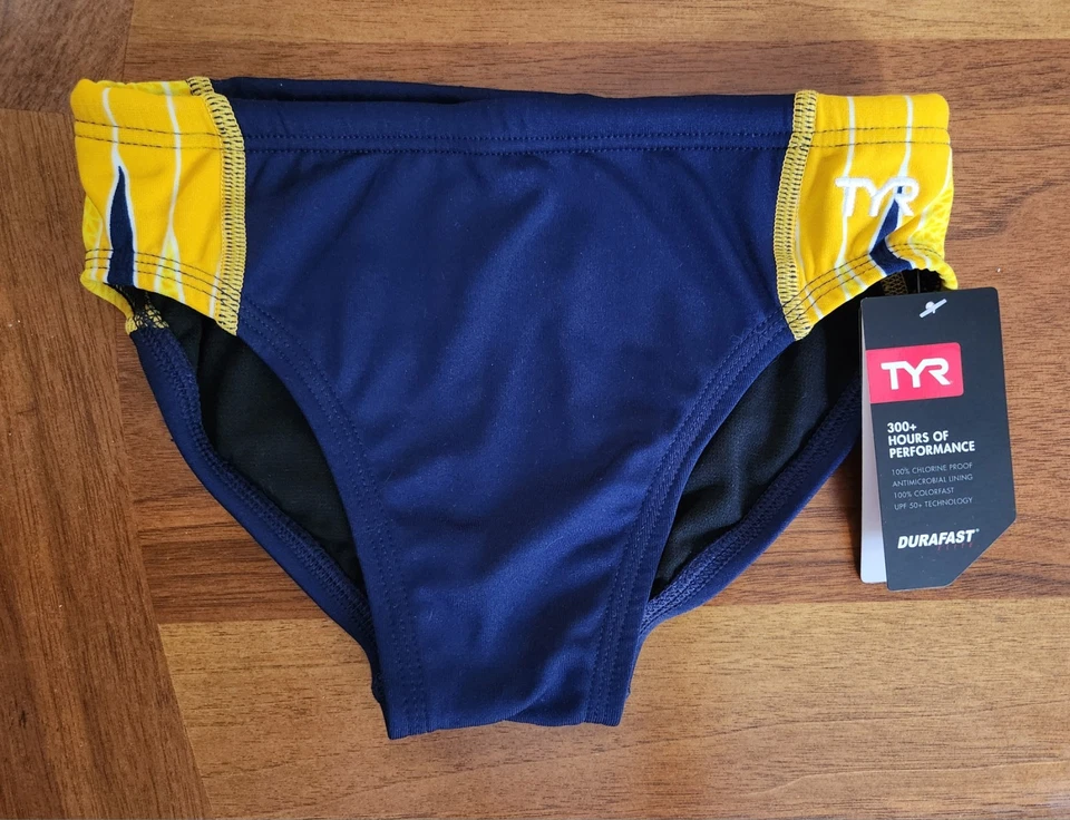 Tyr Swim Brief Size 26 Navy/Gold Phoenix Splice Racer Swimsuit NWT - Image 1 of 4
