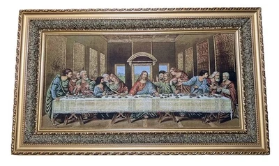 Large Framed: De Vinci The Last Supper Textile Wall Art - 59cm x 99 cm Stunning - Image 1 of 4