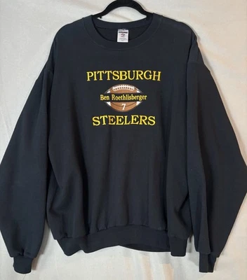 Sudadera Jerzees Steelers L Fútbol Cuello Redondo Roethlisberger Negra Bordada Foto 1 de 4