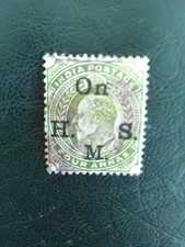 INDIA USED SERVICE STAMP 1902-9 KEV11  SG060 ON H. M. S.  4 ANNA OLIVE.