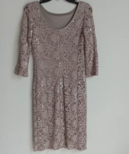 ONYX Nite Evening Dress Sequin and Lace 3/4 Sleeve Tan/Beige Women's Size 4 - Picture 1 of 6
