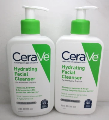 LIMPIADOR FACIAL HIDRATANTE CERAVE PARA PIEL NORMAL A SECA 12 OZ NUEVO SIN CAJA LOTE DE 2 Foto 1 de 3