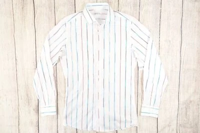 CAMISA BAR III 3 RAYAS AZUL ROSA BLANCO GRANDE 16-16,5 DELGADA ELÁSTICA BOTÓN DELANTERO  Foto 1 de 4