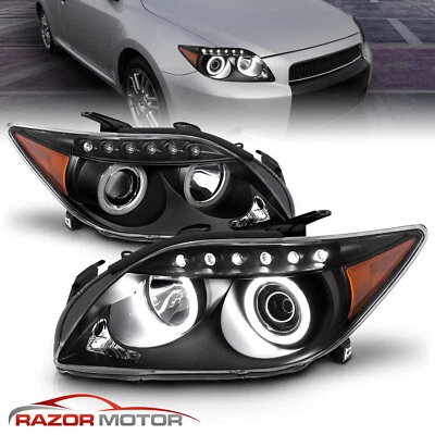 [LED Halo]For 2004-2010 Scion tC Coupe Black LED Tube Projector Headlights Pair - Image 1 of 4