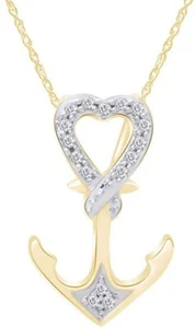 1.20 Ct Round Simulated Diamond Women's Anchor Pendant 14K Yellow Gold Finish - Picture 1 of 4