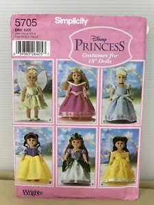 Simplicity 5705 Doll Clothes Pattern 18" Disney Princess Tinkerbell Belle UNCUT - Picture 1 of 2
