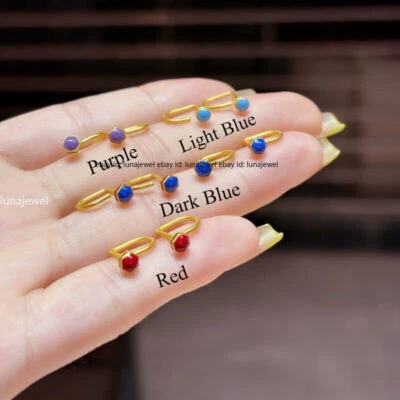 Pure 999 24K Yellow Gold Women Enamel Small Size Single Hoop Earrings - Image 1 of 4