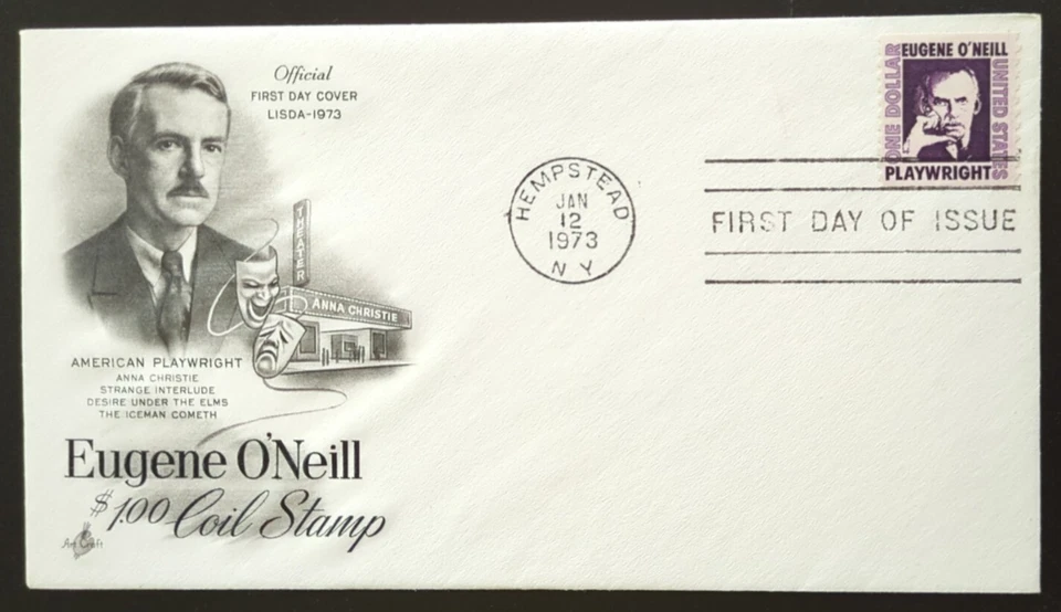 $1 Eugene O'Neill # 1305C 1973 Art Craft FDC - Image 1 of 2
