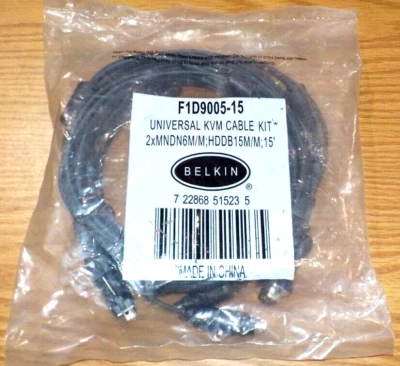 Belkin Universal KVM Cable Kit 15' - F1D9005-15 - Black New in Sealed Package - Image 1 of 4