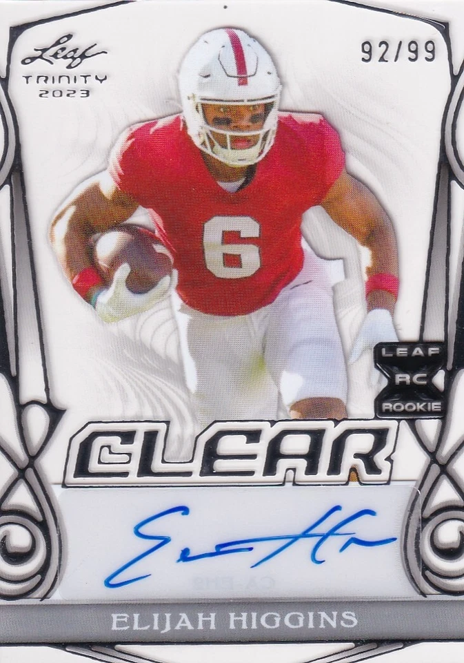 2023 Leaf Trinity Elijah Higgins 92/99 Autograph Auto Clear Acetate #CA-EH2 PWE - Image 1 of 2