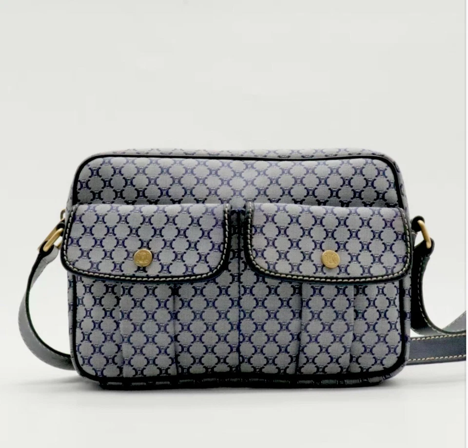 Crossbody Celine Macadam Messenger Bag Canvas /Calfskin Medium Navy Blue/ Grey - Image 1 of 4