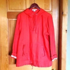 Calvin Klein Sz. 14 100% Linen Pullover Hooded Cinched Jacket with Pockets - Picture 1 of 11