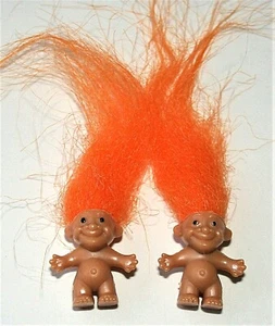 2 Vintage Early China Plastic Toy Troll Orange Hair Mini Vending 1980s New NOS - Picture 1 of 3