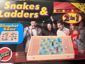 Snakes and Ladders Game, Double-Sided Sling Puck Game, 2 in 1 Wooden Table Game, - Picture 1 of 7