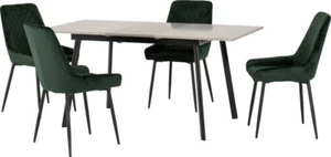 AVERY EXTENDING DINING SET WITH 4 AVERY EMERALD GREEN VELVET CHAIRS - Picture 1 of 12
