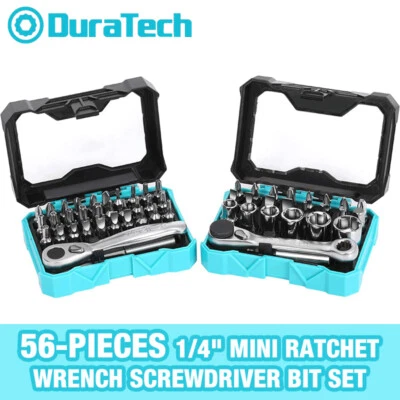 DURATECH 1/4" Ratchet Wrench Screwdriver Bit Set 56PC 60-72 Tooth Bit Socket Set - Image 1 of 4