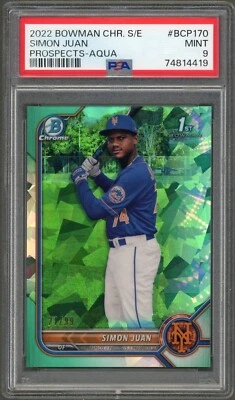 2022 Bowman Chrome Sapphire Simon Juan RC Rookie Aqua /99 #BCP170 Mets HOT! - Image 1 of 2
