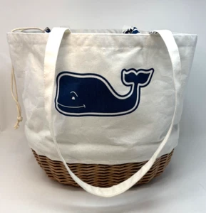 Bolso de Mano Vineyard Vines X Target Mimbre Ballena Picnic Cesta Bolso de Lona Mar Áspero - Imagen 1 de 7