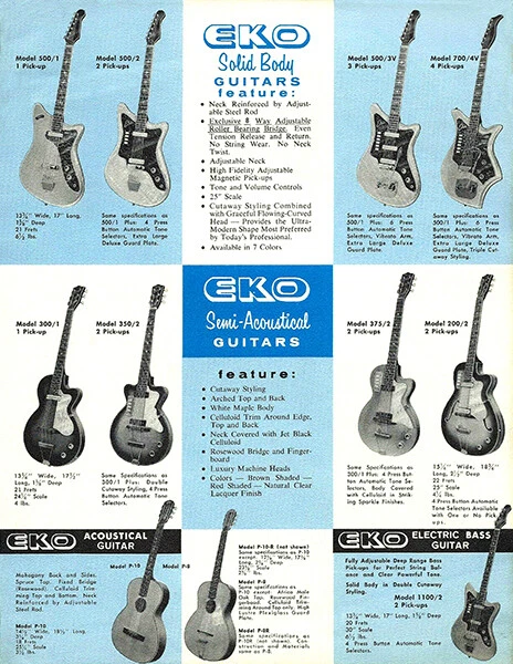 1964 EKO гитарная линия - рекламный рекламный плакат - Изображение 1 из 1