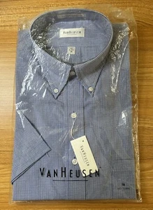 VAN HEUSEN SHORT SLEEVE SHIRT SIZE 16 COLOR IS BLUE AND WHITE CHECKERED NEW - Picture 1 of 3