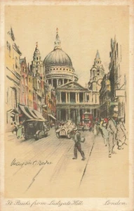 Postcard London St. Paul's Cathedral from Ludgate Hill Early Drawing - Picture 1 of 2
