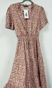 BTFBM Women Boho Floral Print Casual Dress Summer Sexy Tie V Neck,Floral Green,M - Picture 1 of 6