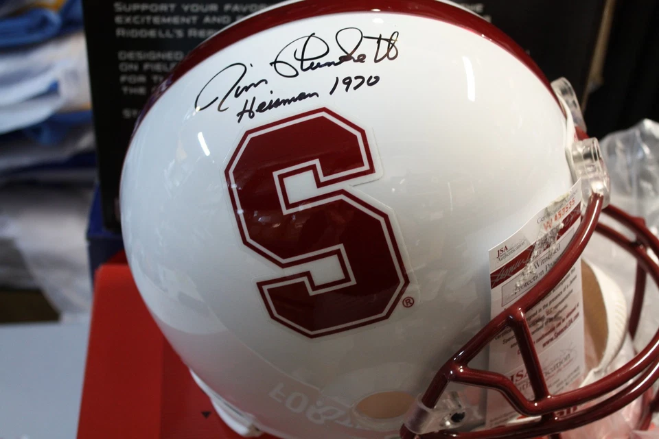 STANFORD CARDINALS JIM PLUNKETT SIGNED RIDDELL HELMET HEISMAN 1970 JSA WITNESS - Image 1 of 1