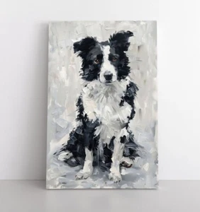 Impresión de pintura al óleo abstracta vintage de perro Border Collie sobre lienzo | Regalo para perro mascota - Imagen 1 de 12