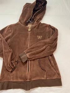 Cherokee Girls Sweatshirt  (14.5 to 16.5) Zip Brown Butterfly Sparkles Velour - Picture 1 of 9
