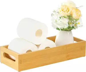 Bamboo Toilet Paper Storage with Handles, Paper Tray Holder Organizer Basket for - Picture 1 of 11