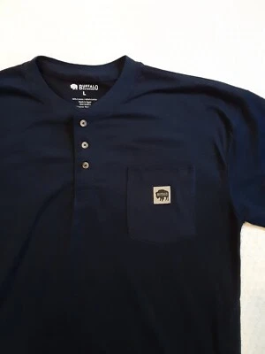 Mens Buffalo Outdoors Navy Blue Short Sleeve Pocket Henley Size Large - Image 1 of 4