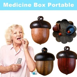 Wood Medicine Pill Box Mini Sandalwood Rescue Pill Cases Portable Storages - Picture 1 of 14